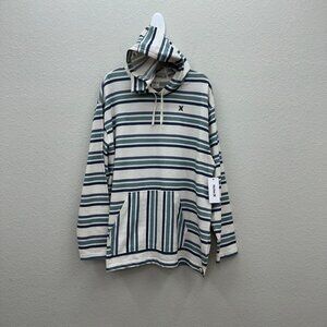 Hurley Stripe OG Hooded Poncho Pullover Beach Hoodie Sweatshirt Mens sz XXL NEW